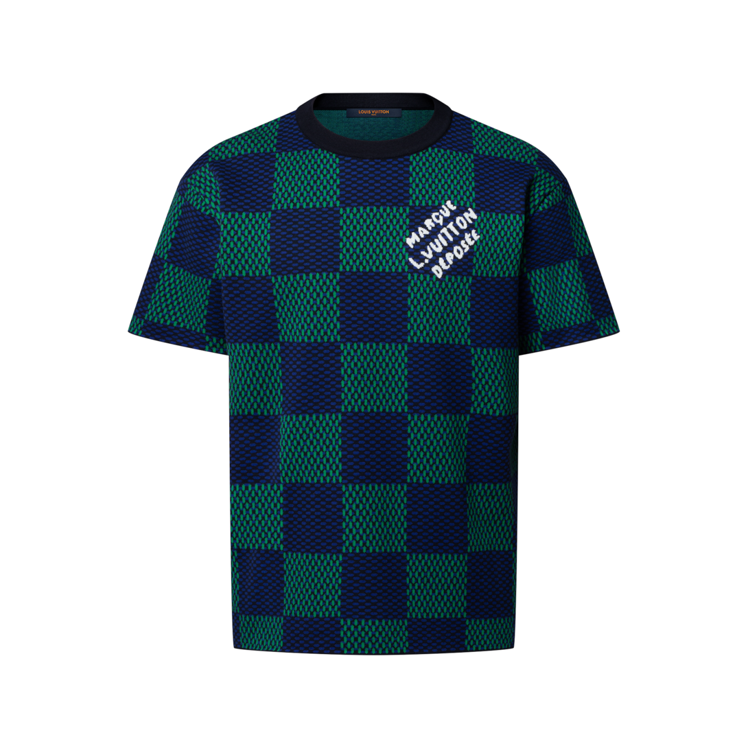 Camiseta de Algodão de Manga Curta com Jacquard Damier